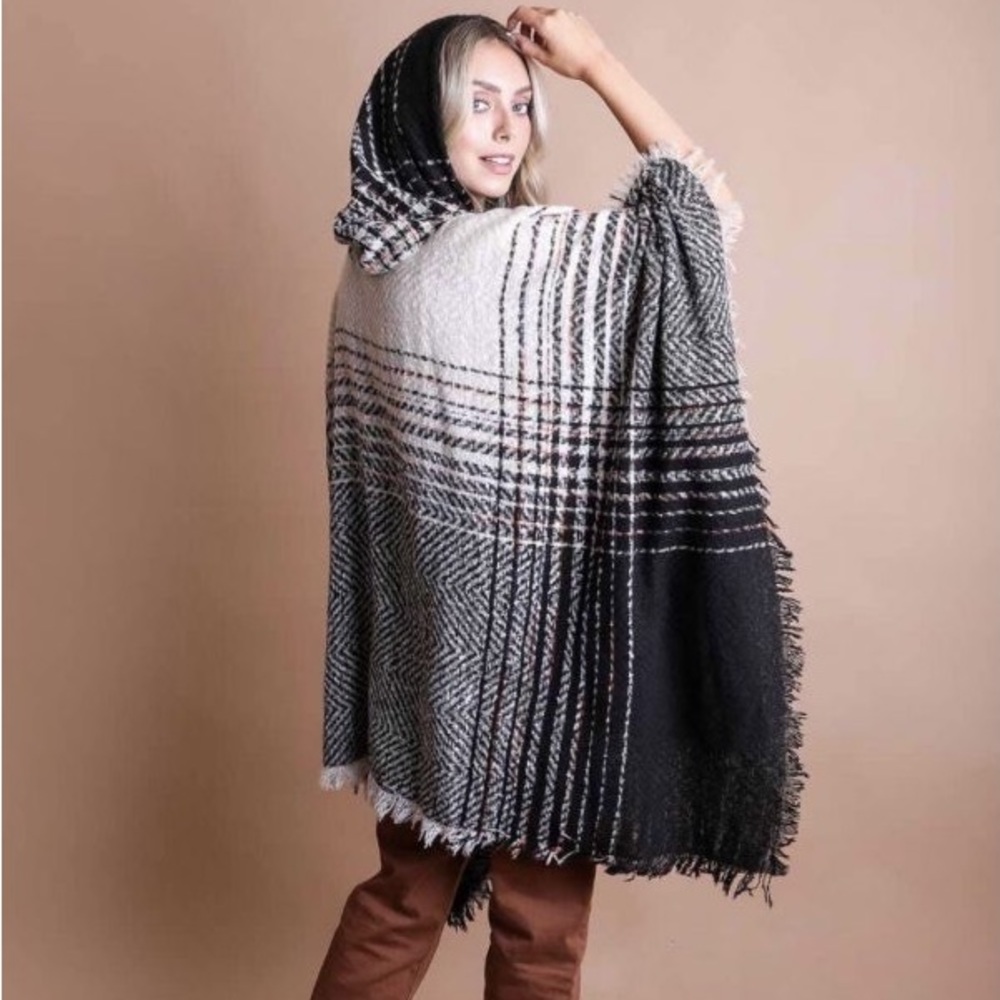 Black Frayed Edge Poncho